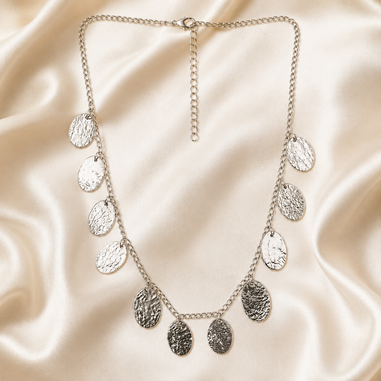 Multi Tone Hammered Disc Statement Necklace