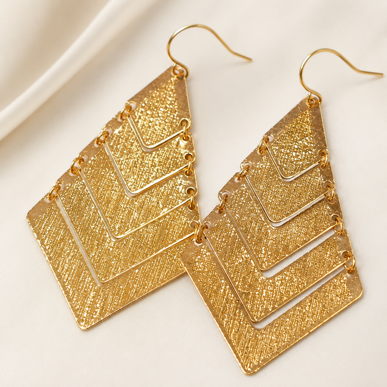 Gold Layered Chevron Drop Earrings