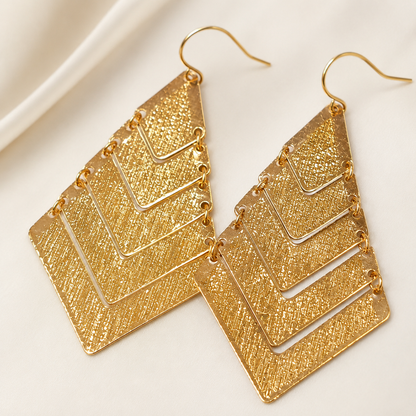 Gold Layered Chevron Drop Earrings