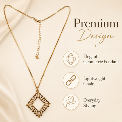Gold Geometric Sunburst Pendant Necklace