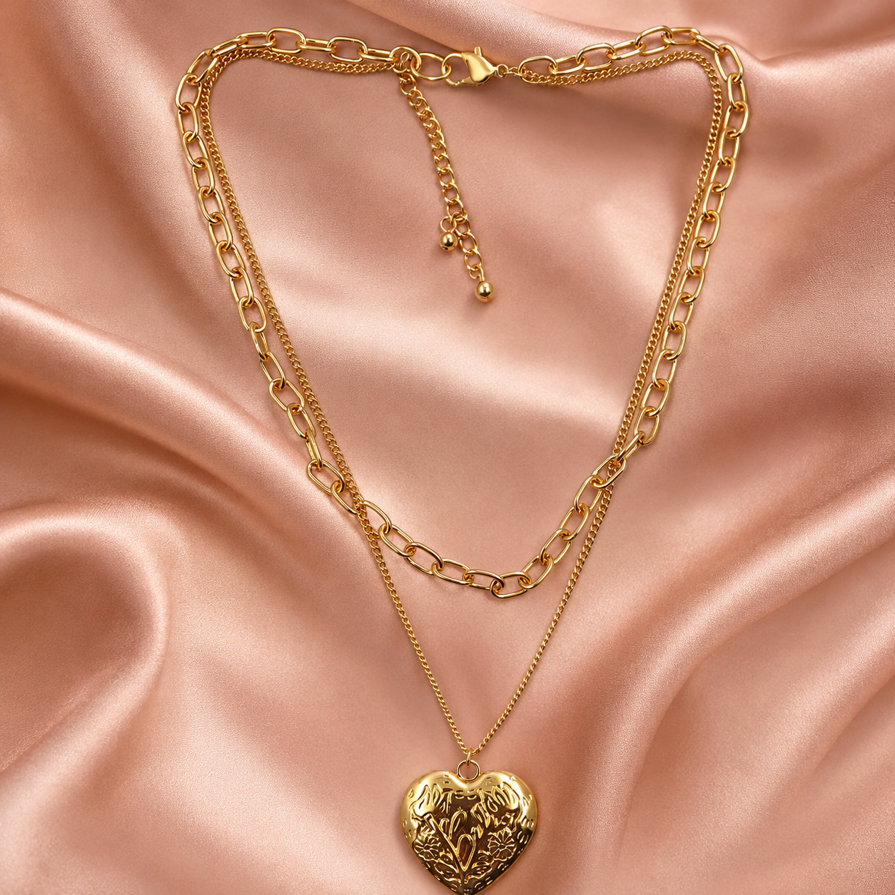 Gold Layered Heart Locket Pendant Necklace