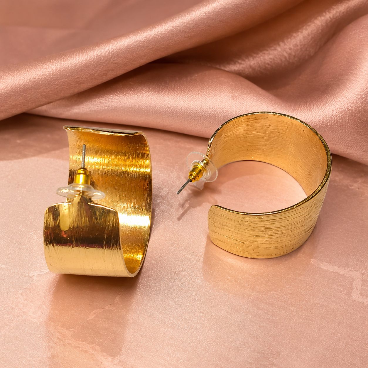 Gold Brushed Wide Hoop Earrings