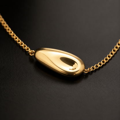 Gold Abstract Oval Pendant Necklace