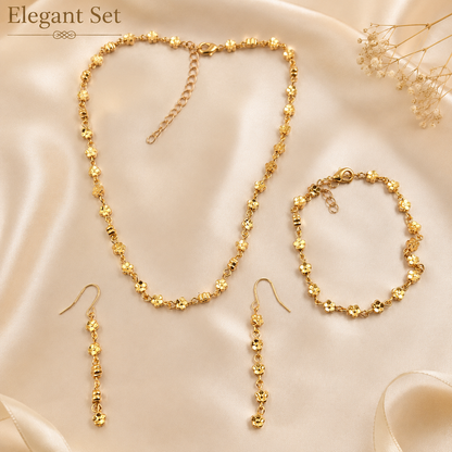 Gold Floral Jewellery Set with Necklace Bracelet and Earrings
