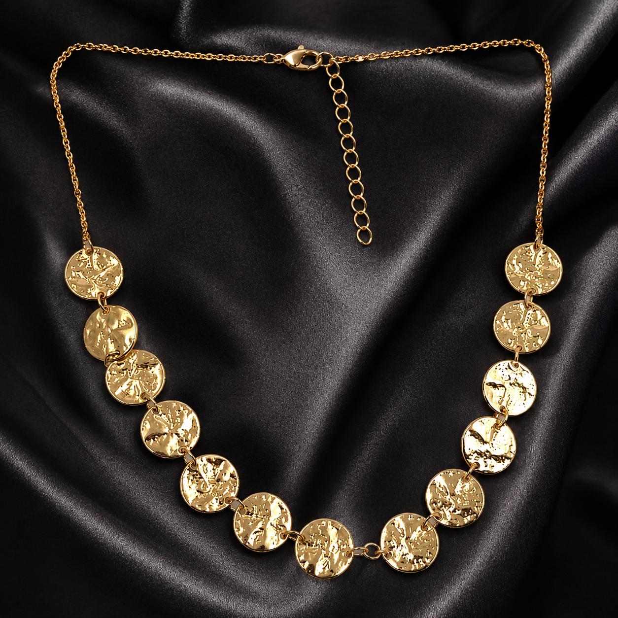 Gold Textured Coin Charm Necklace