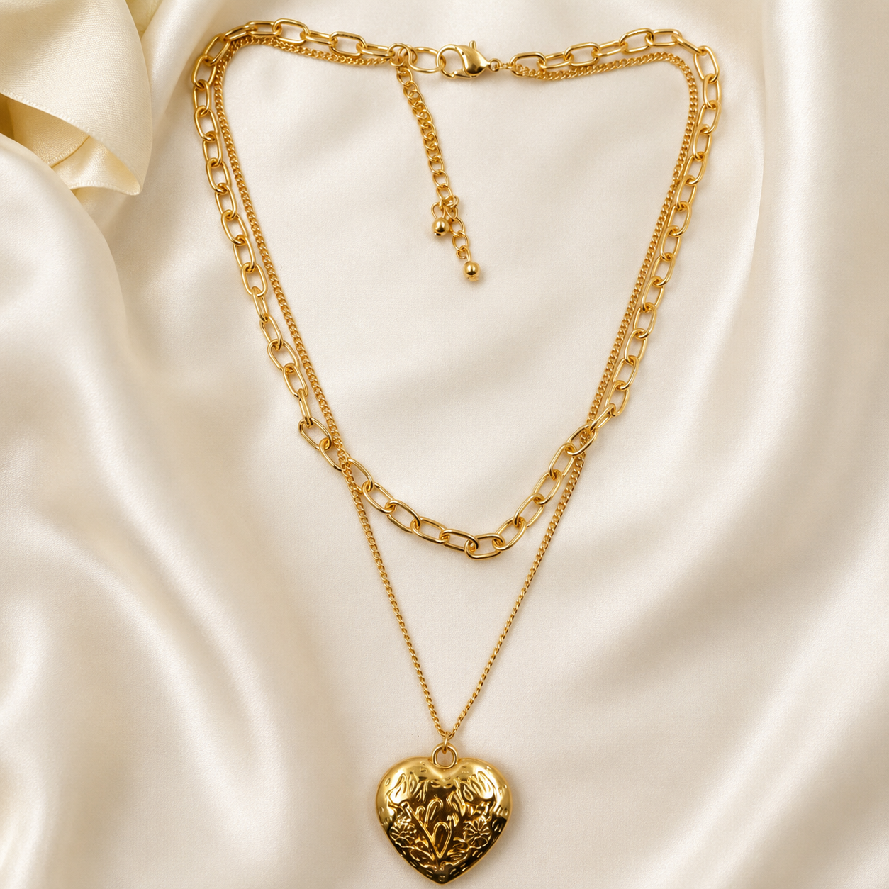 Gold Layered Heart Locket Pendant Necklace