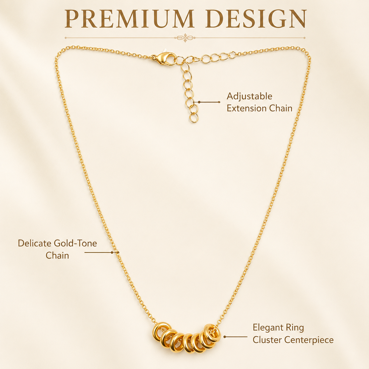 Gold Multi Ring Pendant Necklace