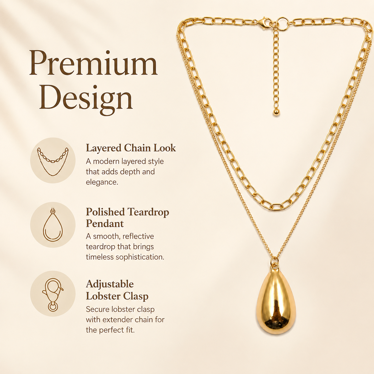 Layered Teardrop Pendant Necklace
