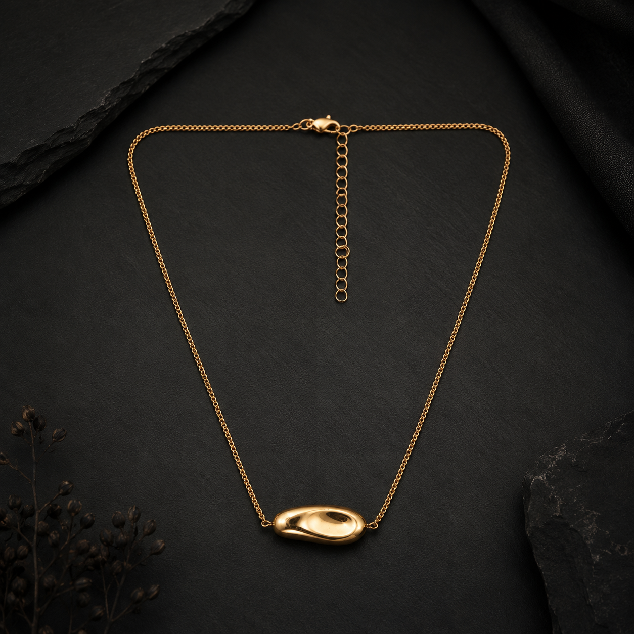 Gold Abstract Oval Pendant Necklace