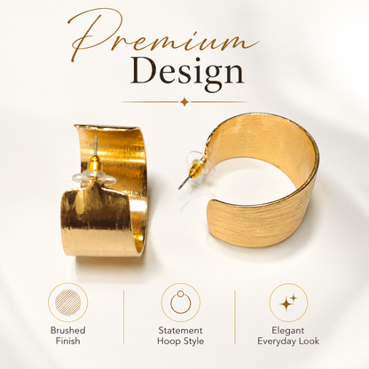 Gold Brushed Wide Hoop Earrings