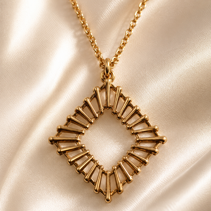 Gold Geometric Sunburst Pendant Necklace