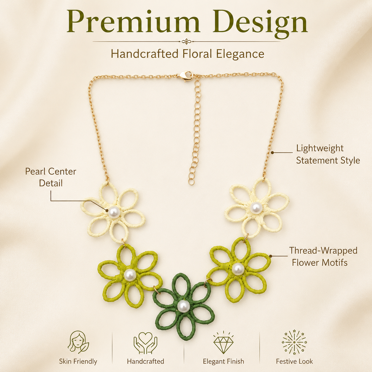 Stylish green floral necklace for women party and festive wear