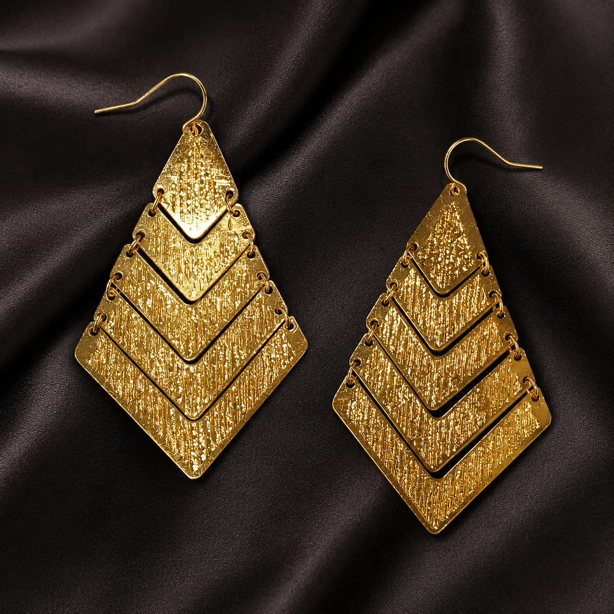 Gold Layered Chevron Drop Earrings
