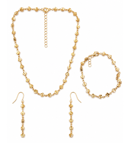Gold Floral Jewellery Set with Necklace Bracelet and Earrings