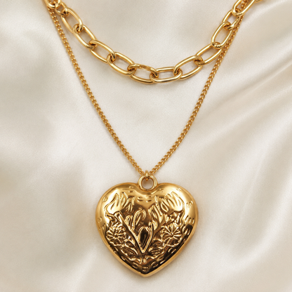 Gold Layered Heart Locket Pendant Necklace