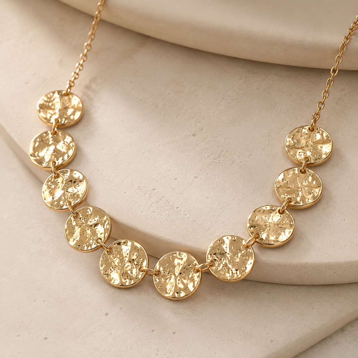 Gold Textured Coin Charm Necklace