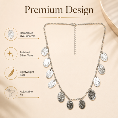 Multi Tone Hammered Disc Statement Necklace