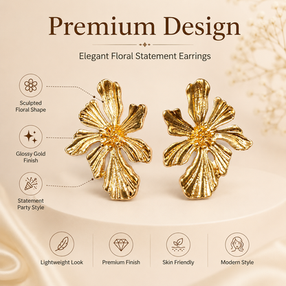 Gold Textured Floral Stud Earrings