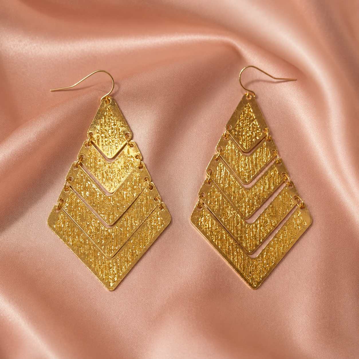 Gold Layered Chevron Drop Earrings