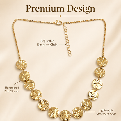 Gold Textured Coin Charm Necklace