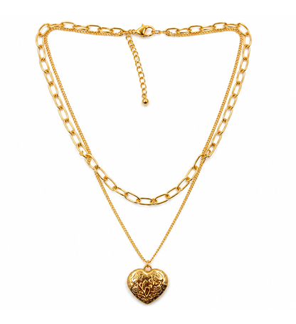 Gold Layered Heart Locket Pendant Necklace