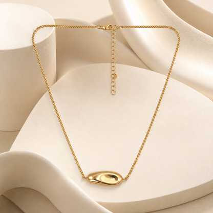 Gold Abstract Oval Pendant Necklace