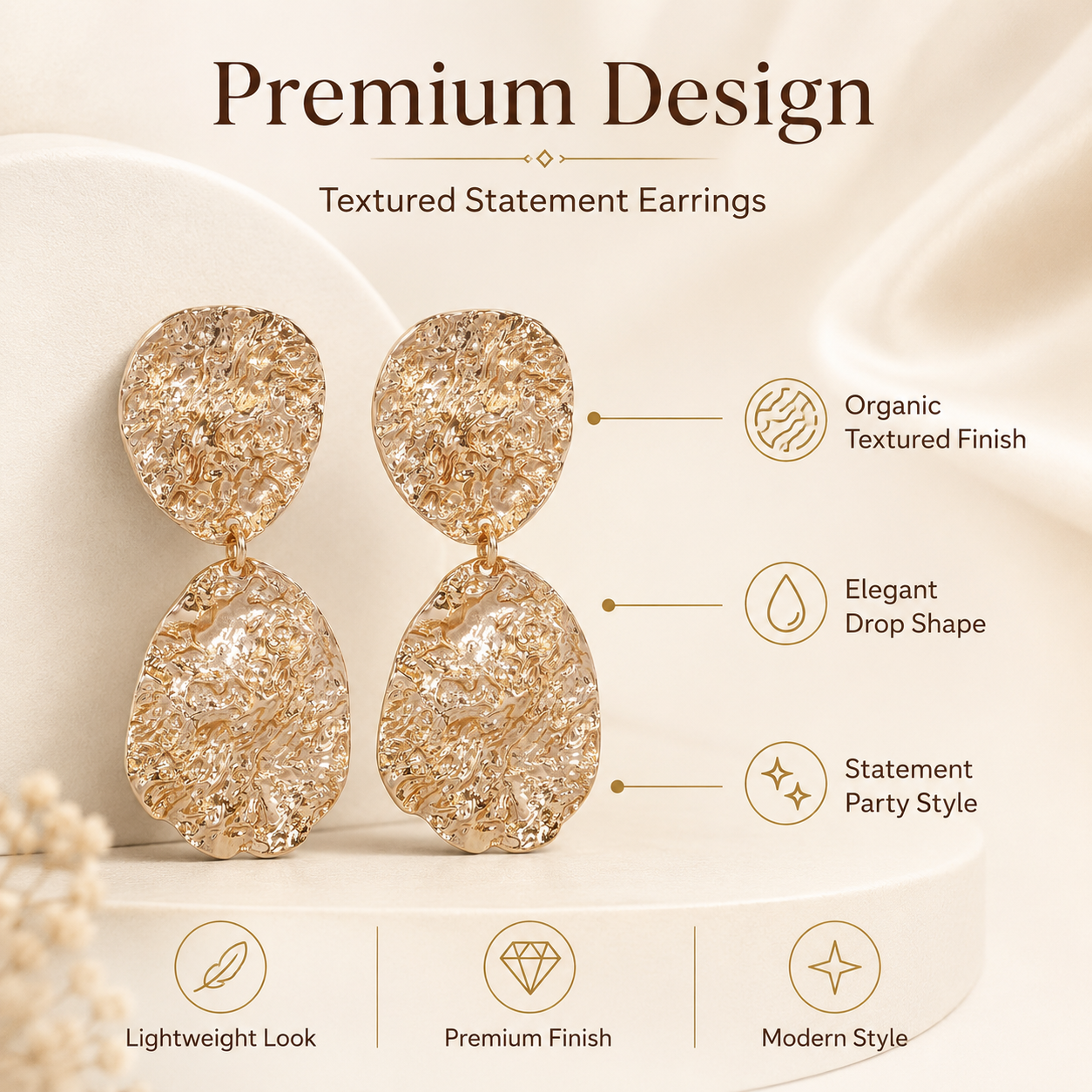Lightweight rose gold plated earrings for weddings and gifting
