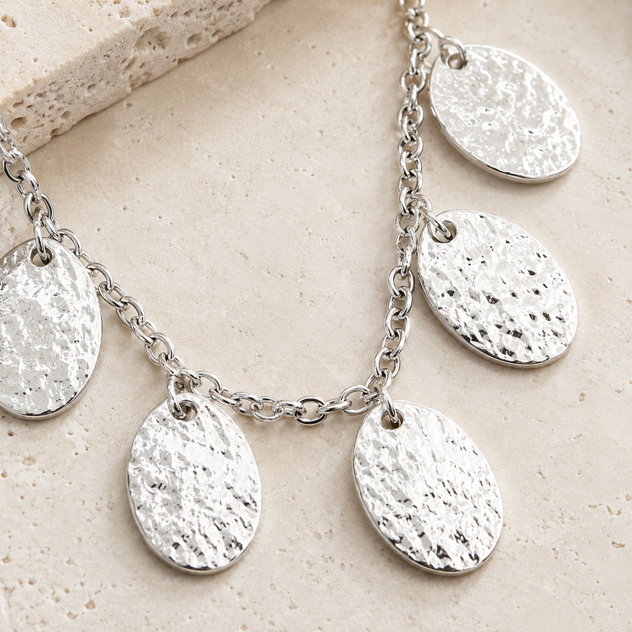 Multi Tone Hammered Disc Statement Necklace