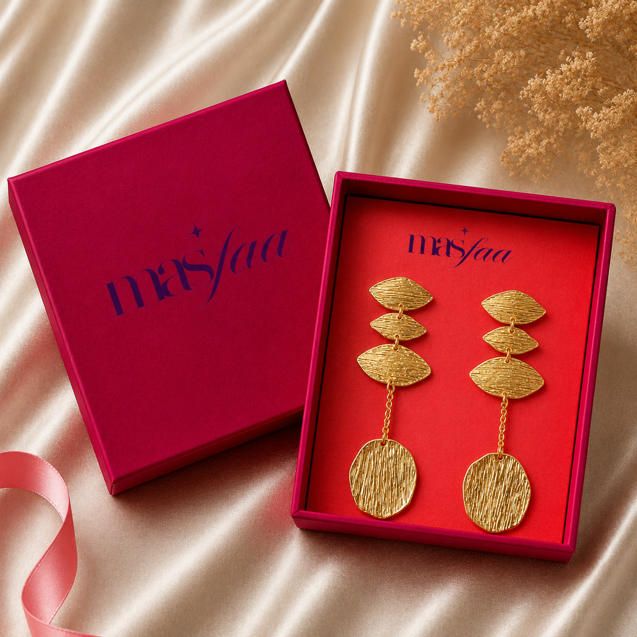 Gold Textured Leaf Chain Drop Earrings