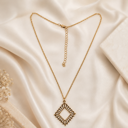 Gold Geometric Sunburst Pendant Necklace
