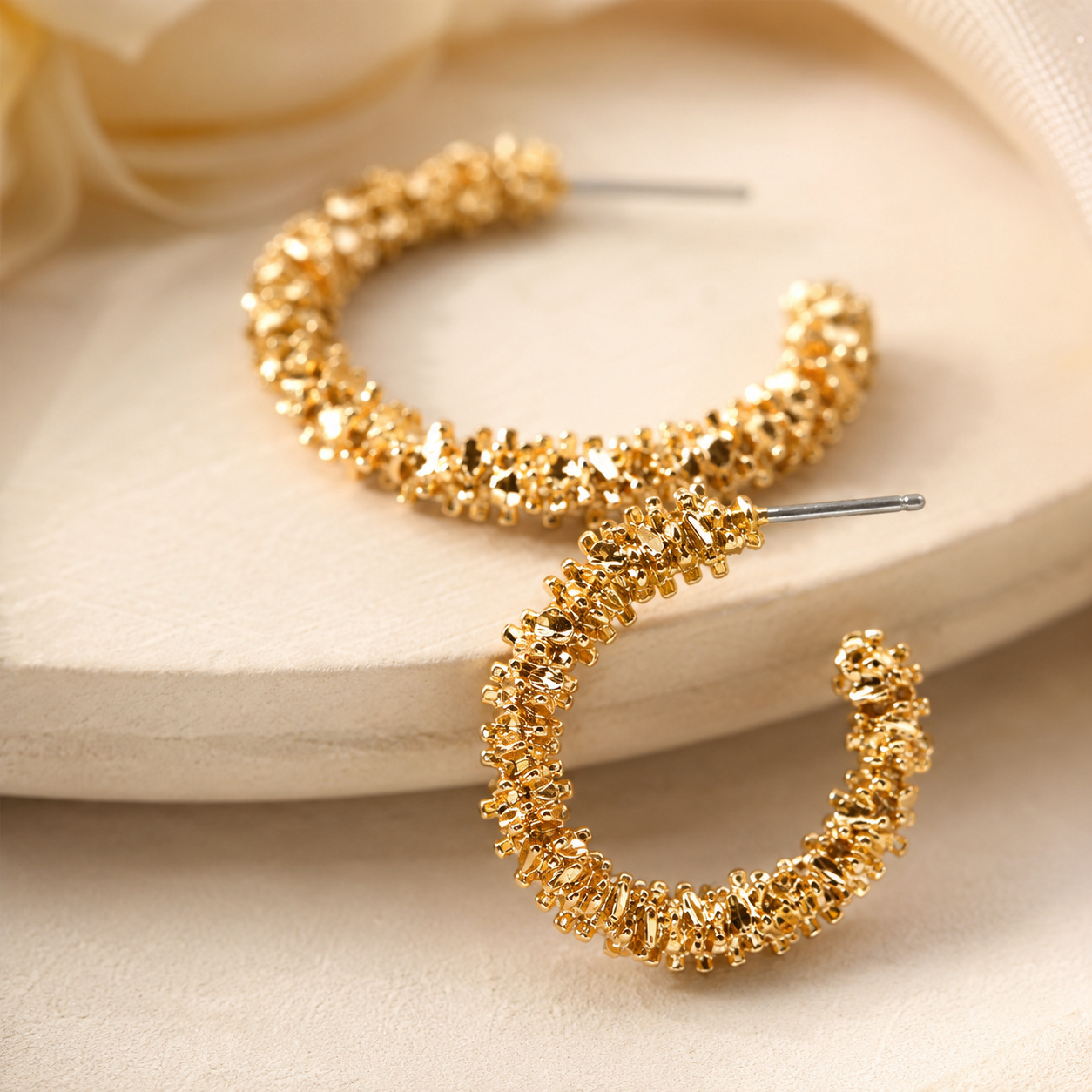Gold Textured Hoop Earrings