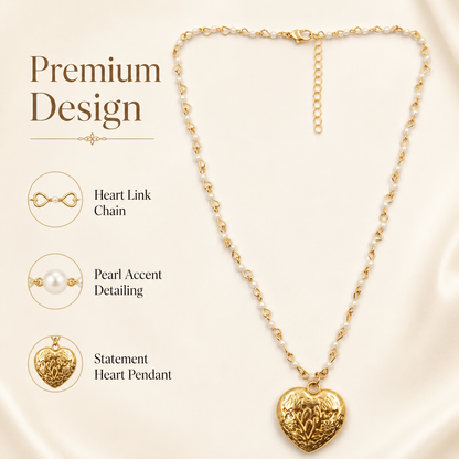 Masfaa Alloy Women Gold Engraved Heart Pendant Necklace