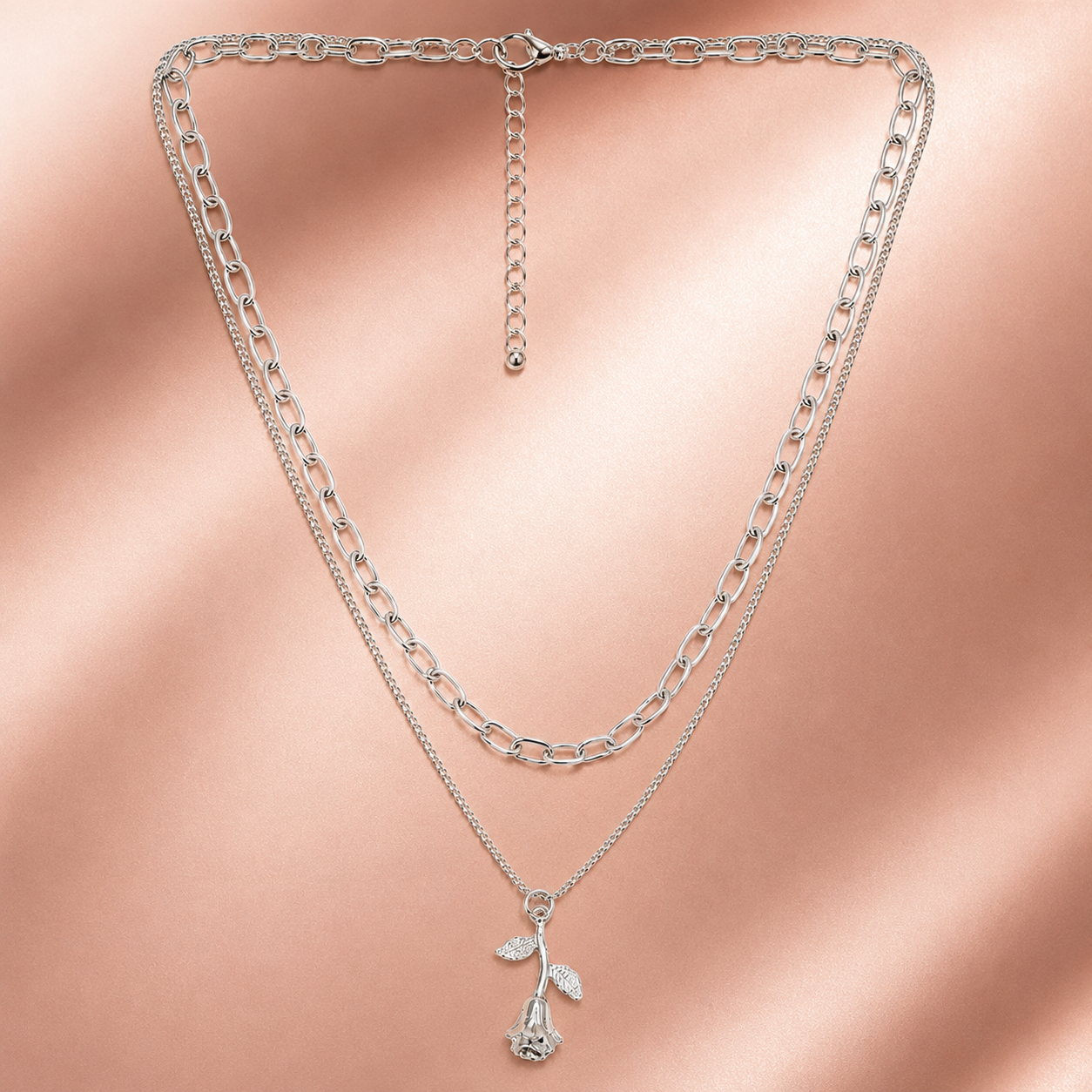 Gold Layered Rose Pendant Necklace