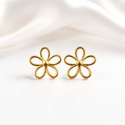 Gold flower earrings styled as elegant fashion jewellery for women