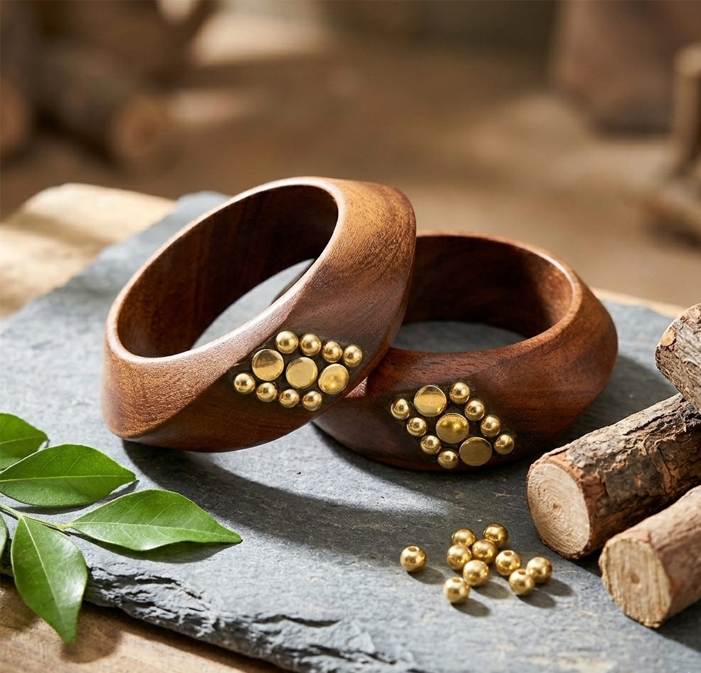 Handcrafted Wooden Bangles Set for Women