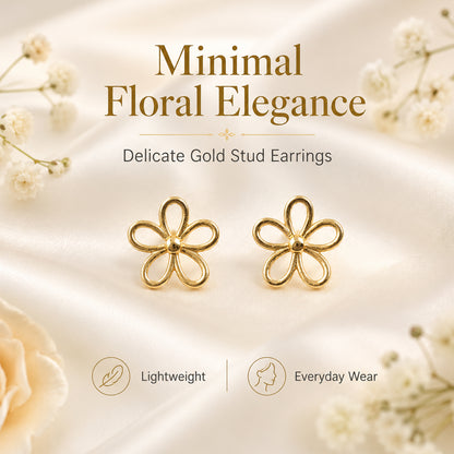 Gold plated flower stud earrings with polished finish