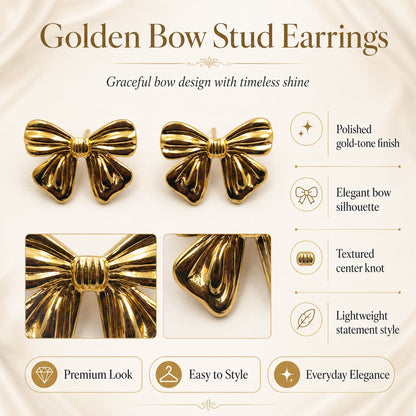 Lightweight gold plated bow stud earrings for gifting and casual wear