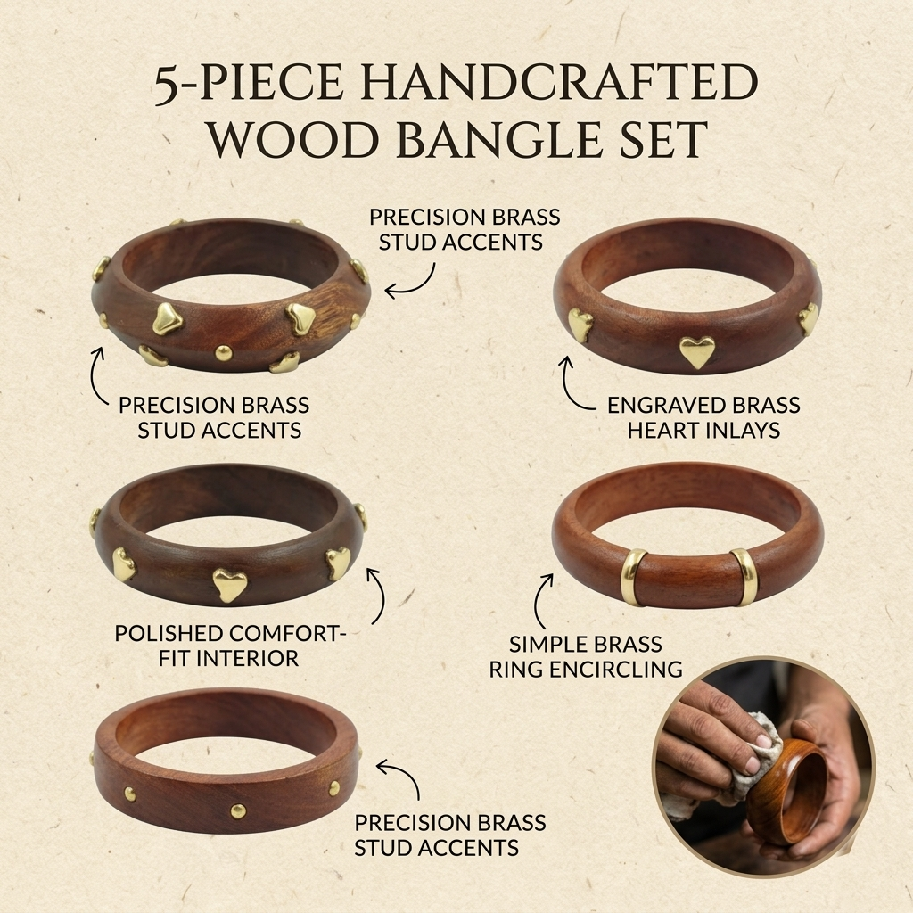 Handcrafted Wooden Bangles Set for Women