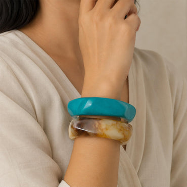 Green & Brown Square Resin Bangle Set of 2, Diameter : 2.4 Inch