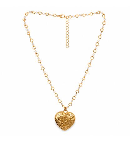Masfaa Alloy Women Gold Engraved Heart Pendant Necklace