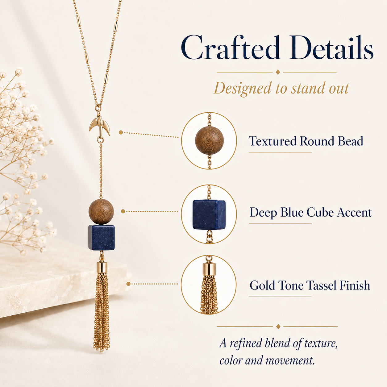 Stone & Tassel Long Necklace