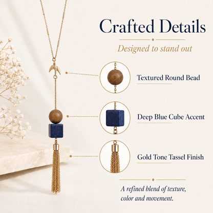 Stone & Tassel Long Necklace