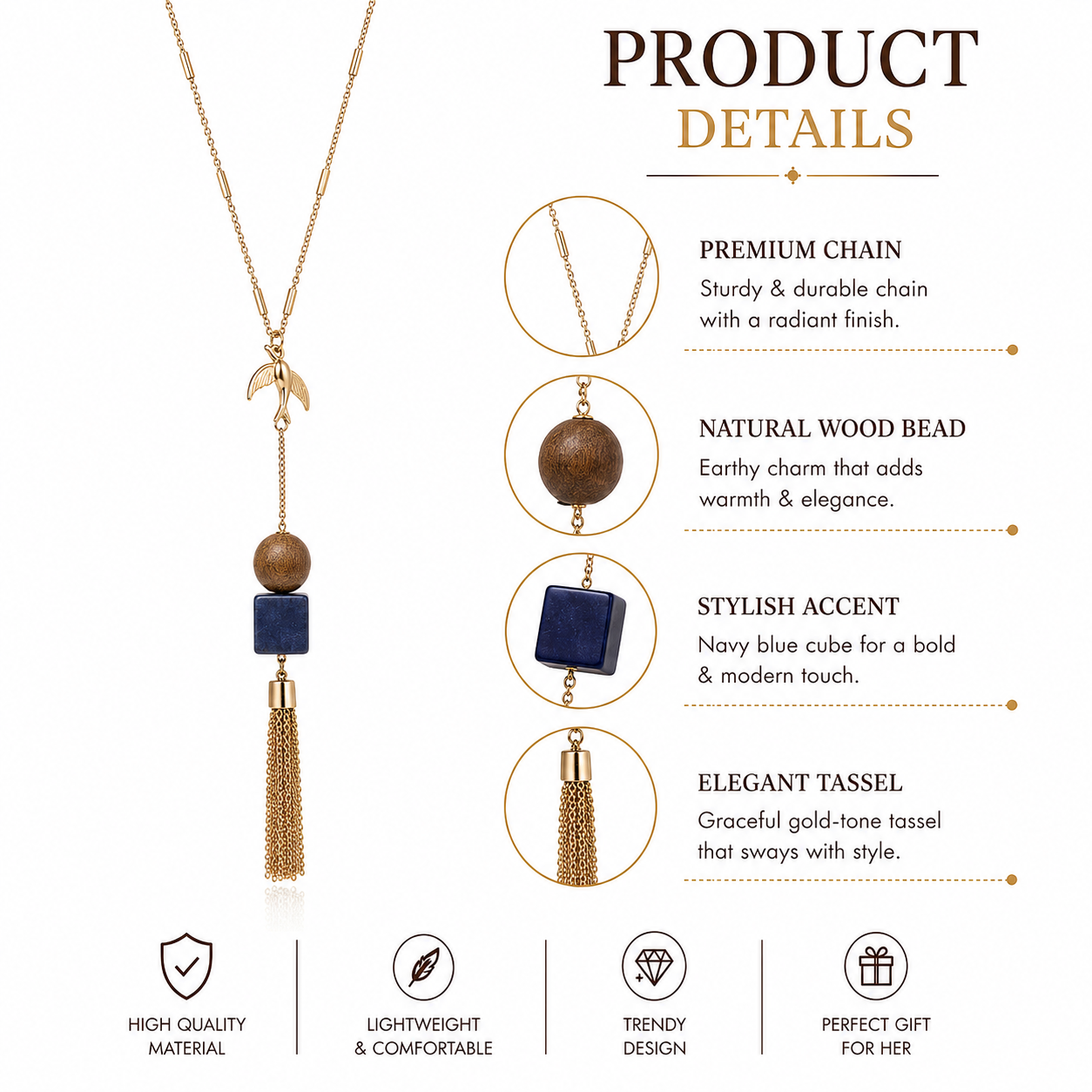 Stone & Tassel Long Necklace