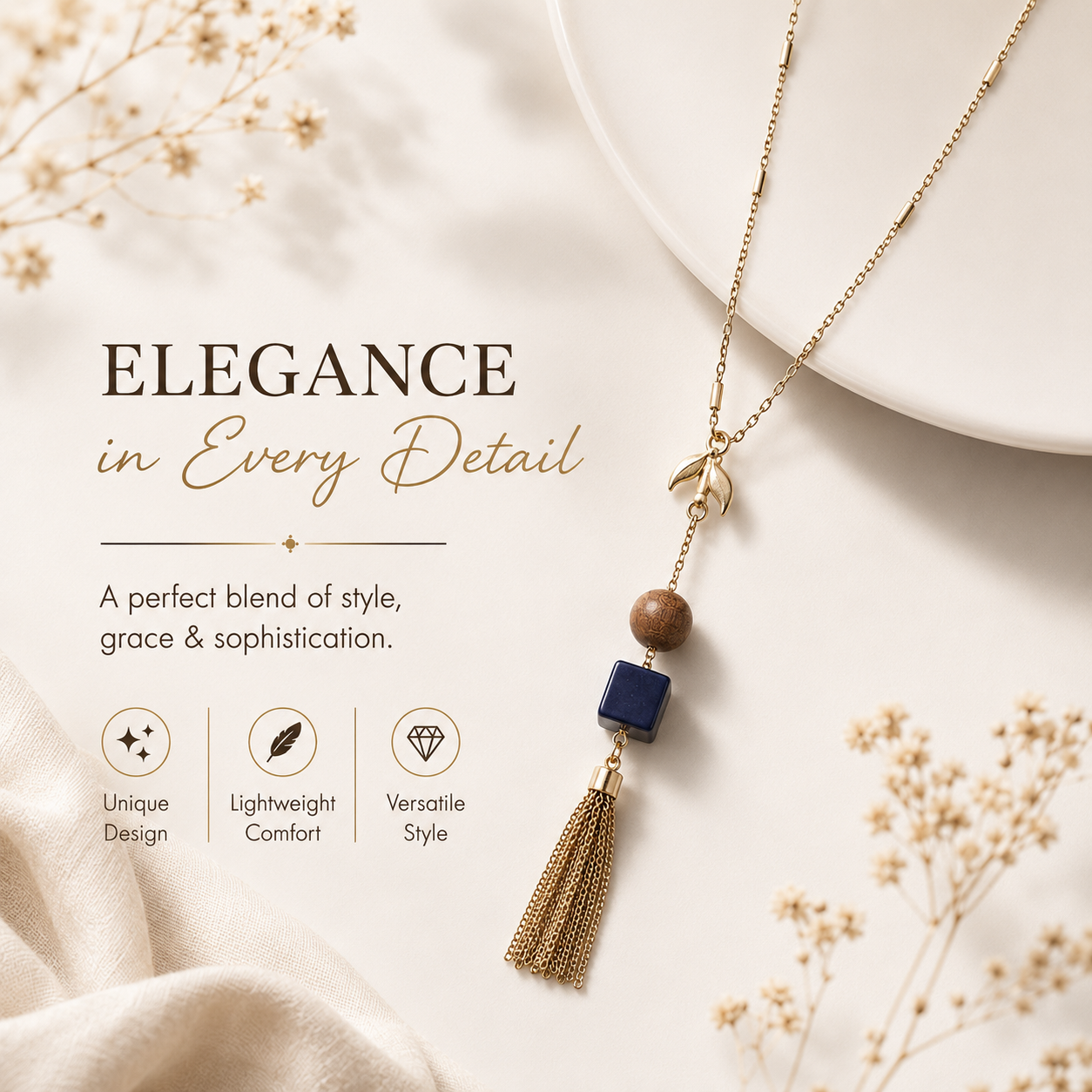Stone & Tassel Long Necklace