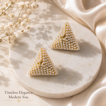 Triangle Pearl Stud Earrings for Women