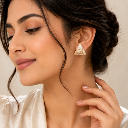 Triangle Pearl Stud Earrings for Women