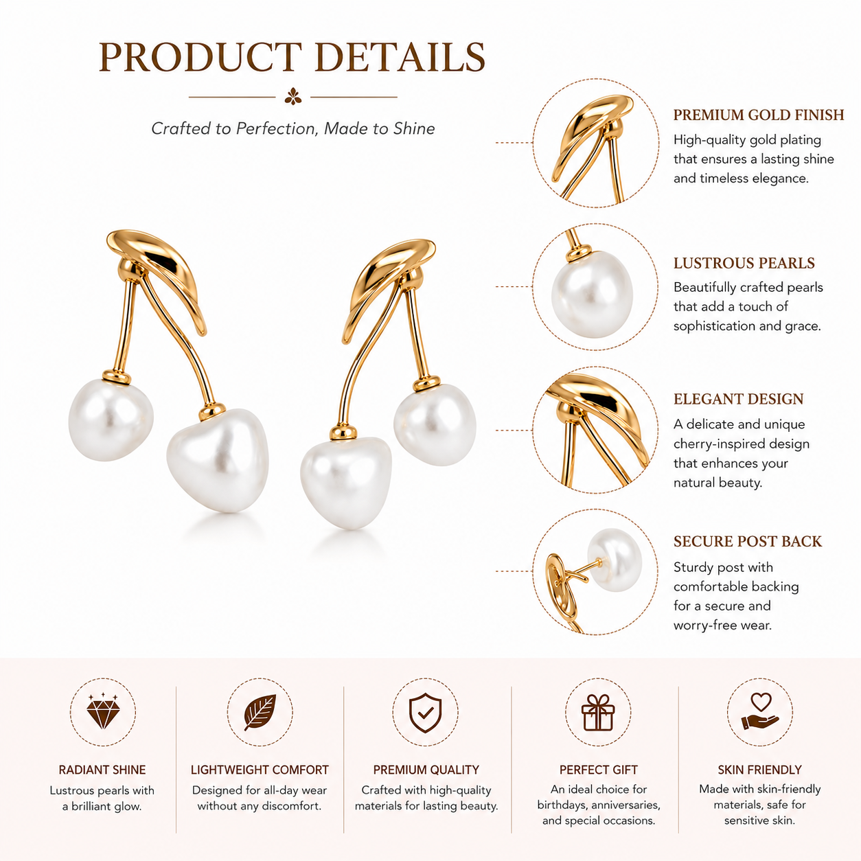 Elegant Cherry Inspired Pearl Earrings