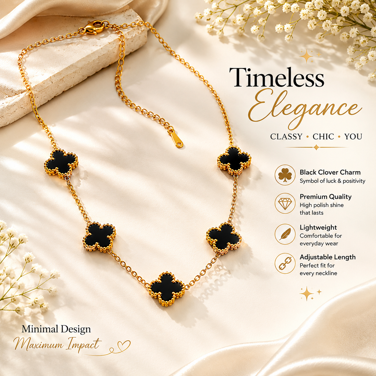 Black Clover Charm Necklace for Women