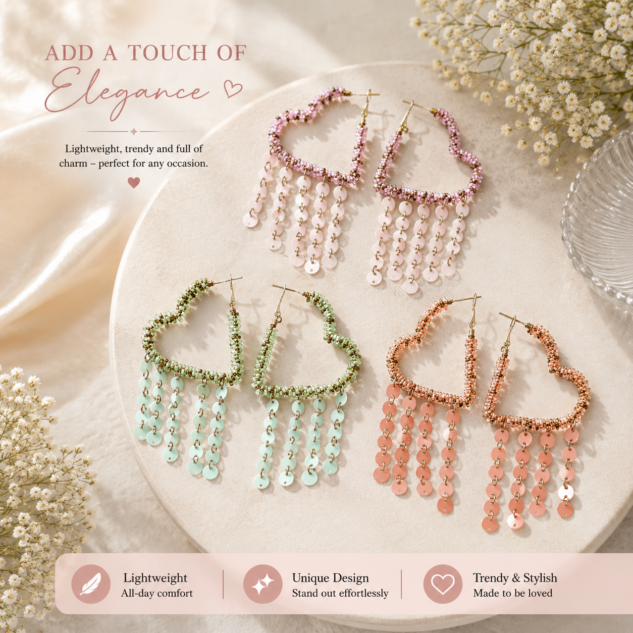 Dusty Dreams Beaded Heart Hoops