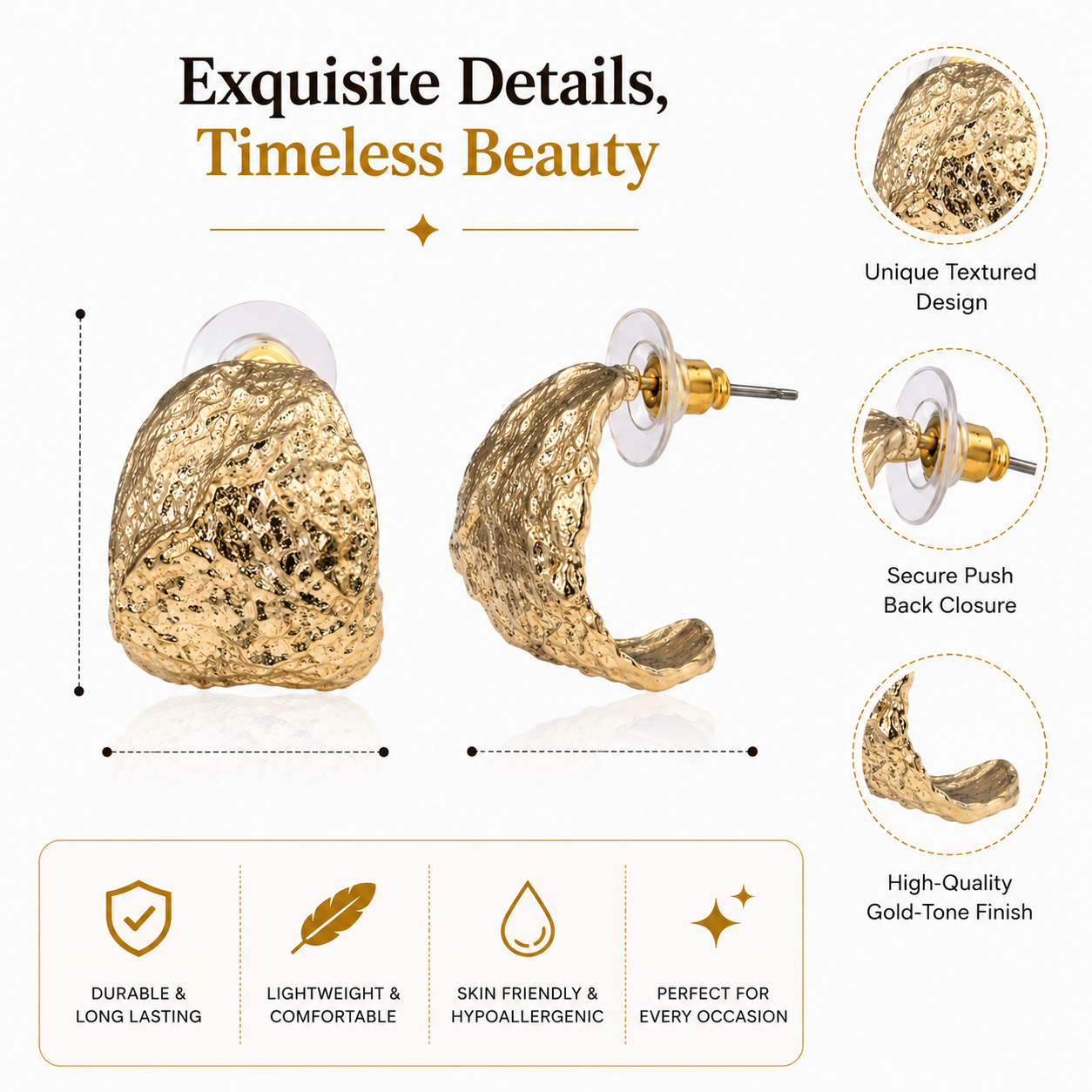 Gold Textured Metal Stud